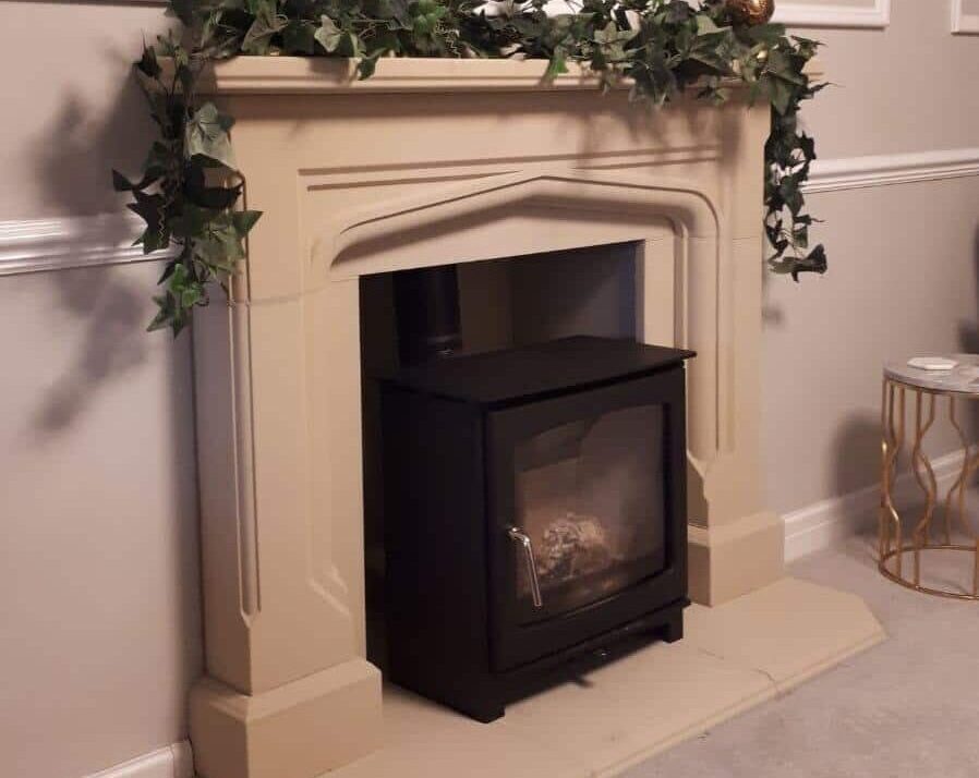 gothic stone fireplace mantel